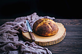 Sourdough corn bread on a wooden board