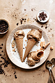 Melted cffee icecream into cones