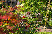Seating area on a small terrace protected between beds