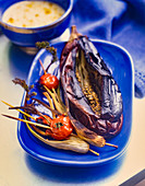 Grilled eggplant and cherry tomatoes