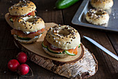 Bagels with salmon and radishes