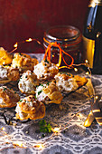 Gougere (choux pastry) filled with bacon and blue cheese