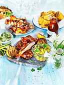 Barbeque chicken with salsa and corn