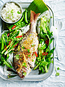 Whole fish with ginger and green onions