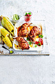 Roast chicken salad corn and piquillo salsa