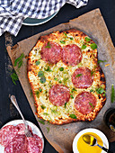 Pizza Bianca with salami and fennel