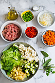 Ingredients for meat and vegetables soup