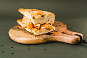 Delicious flat bread sandwich with chicken and black sesame