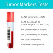 Cancer marker blood test, illustration