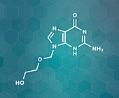 Acyclovir antiviral drug, molecular model