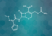 Cefuroxime antibiotic, molecular model