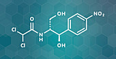 Chloramphenicol antibiotic drug, molecular model
