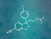 Citalopram anti-depressant drug, molecular model