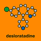 Desloratadine antihistamine drug, molecular model