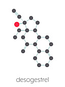 Desogestrel birth control pill drug, molecular model