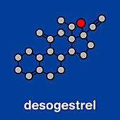 Desogestrel birth control pill drug, molecular model