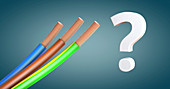 3 core power cable wires and question mark, illustration