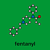 Fentanyl opioid analgesic drug, molecular model