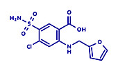 Furosemide diuretic drug, molecular model
