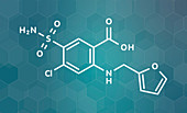 Furosemide diuretic drug, molecular model