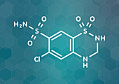 Hydrochlorothiazide diuretic drug, molecular model