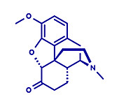 Hydrocodone narcotic analgesic drug, molecular model
