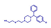 Hydroxyzine antihistamine drug, molecular model
