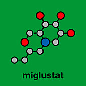 Miglustat Gaucher disease drug, molecular model