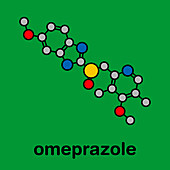 Omeprazole dyspepsia and peptic ulcer drug, molecular model