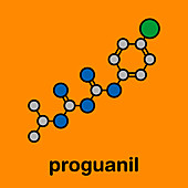 Proguanil prophylactic malaria drug, molecular model