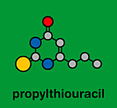 Propylthiouracil hyperthyroidism drug, molecular model