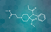 Remifentanil anaesthetic and analgesic drug, molecular model