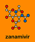 Zanamivir influenza virus drug, molecular model
