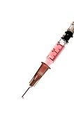 Hypodermic syringe filled with colourful liquid