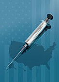 Map of USA and syringe, illustration