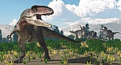 Giganotosaurus and Ekrixinatiosaurus dinosaurs, illustration
