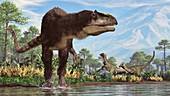 Yutyrannus and Beipiaosaurus dinosaurs, illustration