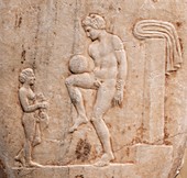 Balancing a ball, ancient Greek stele.