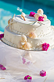 Wedding cake with sea themed decorations