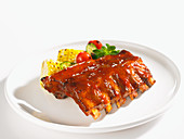 Grilled bbq pork ribs grilled corn and peppers