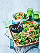 Hot smoked salmon with sesame salad