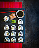 California rolls with surimi, avocado and cucumber (Japan)
