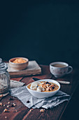 Pumpkin porridge with bananas, dried cranberries and walnuts