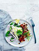 Satay Tofu with Spinach and Apple Salad