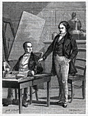 Niepce and Daguerre, French inventors, illustration