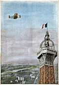 Charles de Lambert flying over Paris, illustration