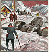 Snow covered village, illustration