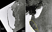 Larsen C iceberg, 2017 and 2018, satellite images