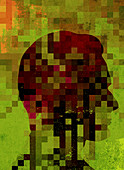 Pixelated man's profile, illustration