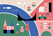City map, illustration